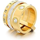 Jarlinwel Love Friendship Ring Cubic Zirconia Gold Ring Sets for Women Stainless Steel Stacking Ring Wedding Statement Thumb Ring Bands
