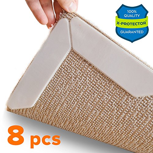 Rug Grippers X-PROTECTOR – Best 8 pcs Anti Curling Rug Gripper. Keeps