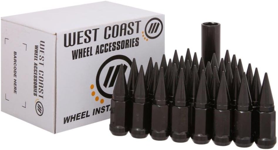 32pc Black Spike Lugs | Thread Pitch 14mm x 1.5 | 2pc Construction Special Designed Key | 4” Total Length | For AfterMarket Wheels | #1 Hottest Selling Product in the Industry