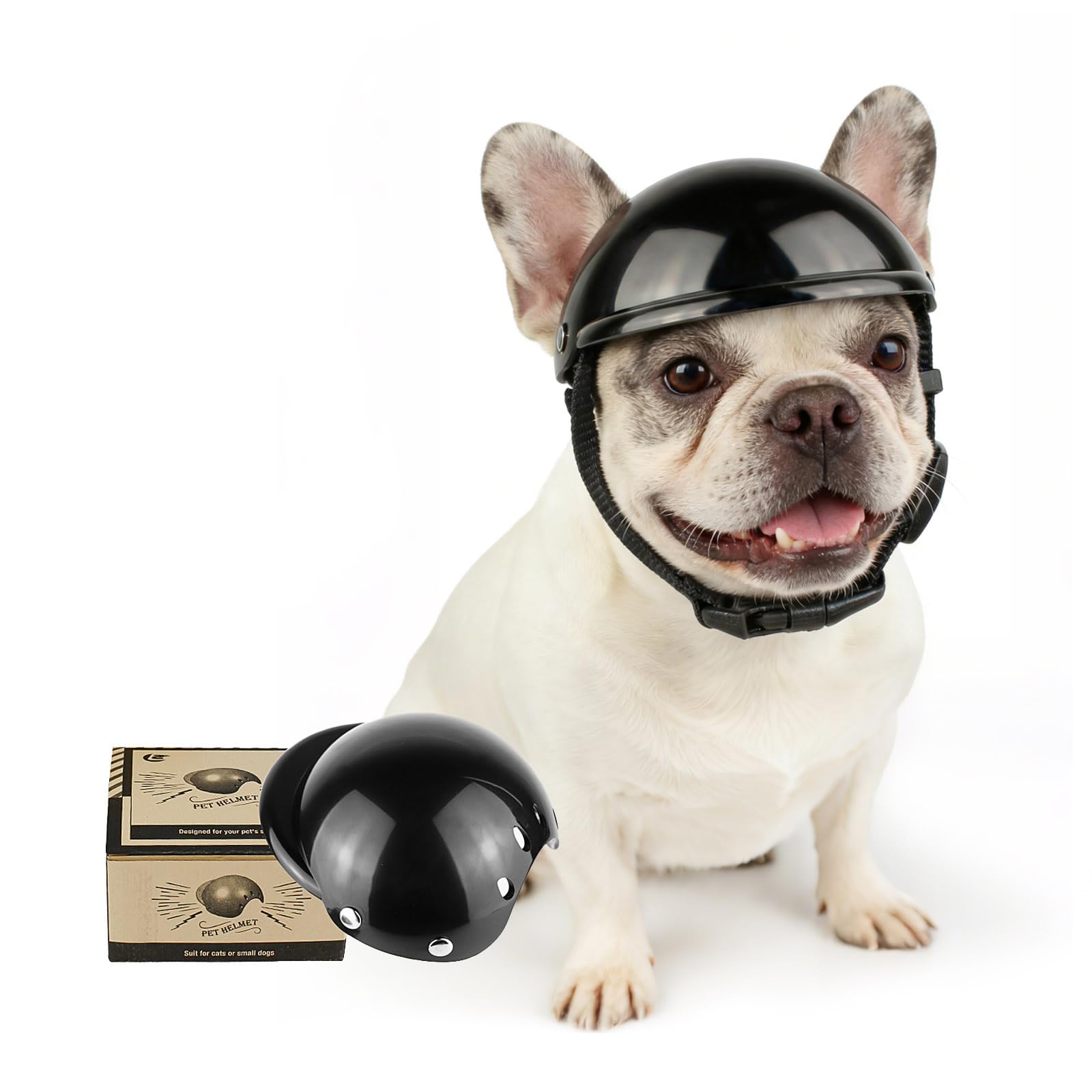 Enjoying Dog Helmets for Small and Medium-Sized Dogs, Bulldog Helmet, Medium Dog Helmet Doggie Hat for Outdoor Motorcycing Biking Travelling Exploring, Adjustable, M