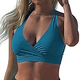 Hilor Women's Underwire Bikini Tops Halter V Neck Bathing Suit Top Swimsuit Push Up Twist Front Swim Top Only