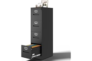 BIZOEIRON 4 Drawer Vertical File Cabinet Home Office Metal Filing Cabinet, D17.7 Locking File Cabinets with Keys, Anti-Tilt Design, Steel Drawer Cabinet for A4/Legal/Letter,Need Assemble (Black)