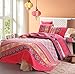 Exclusivo Mezcla 100% Cotton 3-Piece Multicolored Boho Paisley Full/Queen Size (92x88 Inch) Quilt Set as Bedspread/Coverlet/Bed Cover/Comforter- Lightweight, Reversible& Decorative, Pink