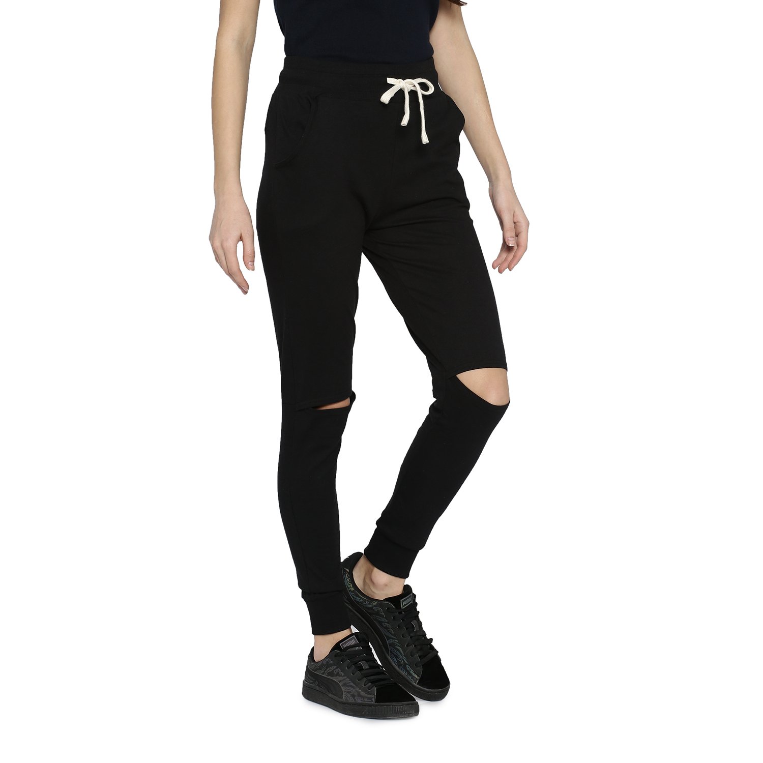 campus sutra women's cut out knee trackpant