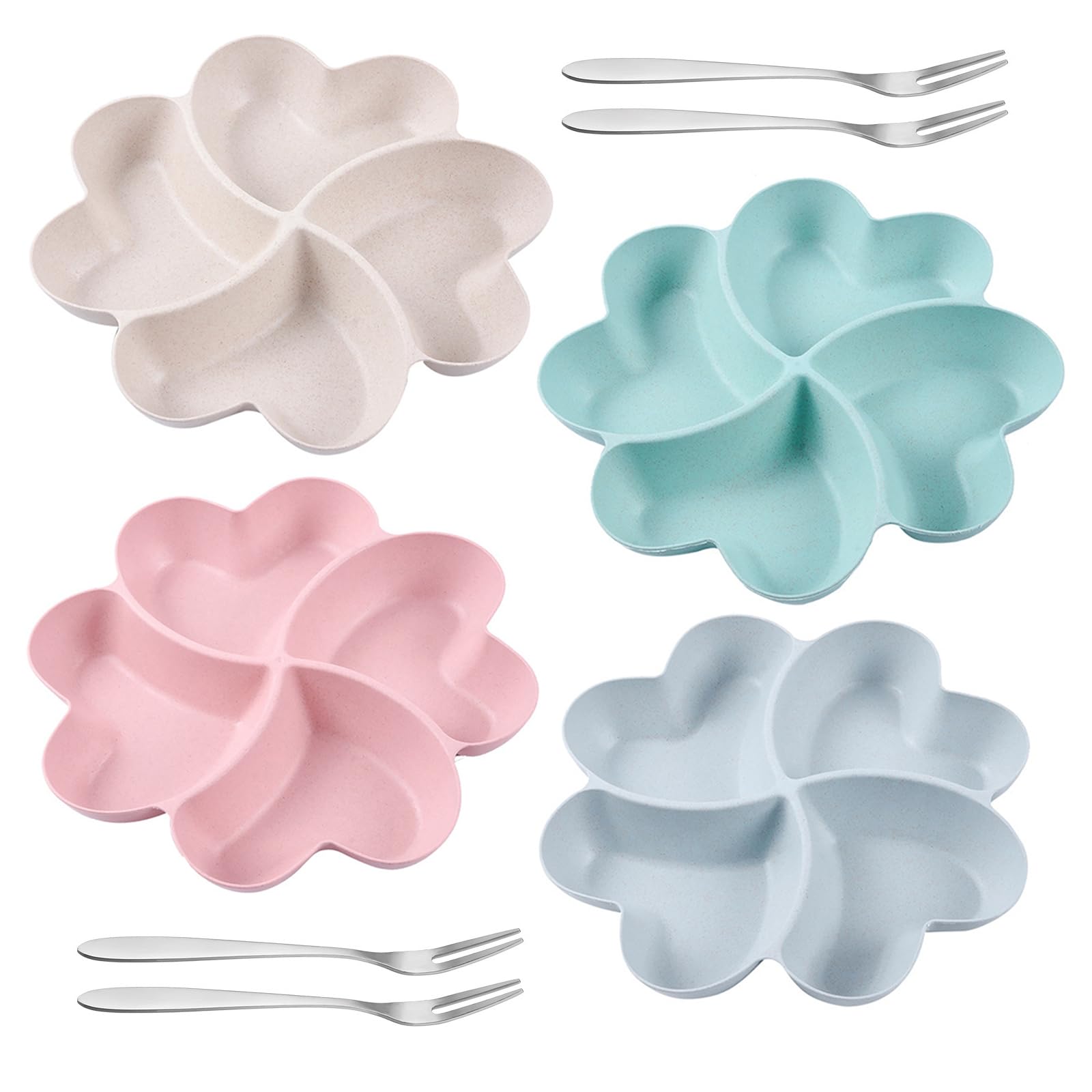 SXCCNW 4 PCS Snack Tray, 4 Compartment Snack Serving Platter with 4 PCS Fruit Fork for Family Restaurant Gathering Party, Fruit Dessert Snacks 23 cm X 3 cm