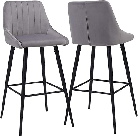 Duhome 5162 Bar Stools Fabric Velvet Frame Metal Counter Stool Bar Armchair Well Padded With Backrest Choice Of Colours Available Grey Material Velvet Amazon De Kuche Haushalt