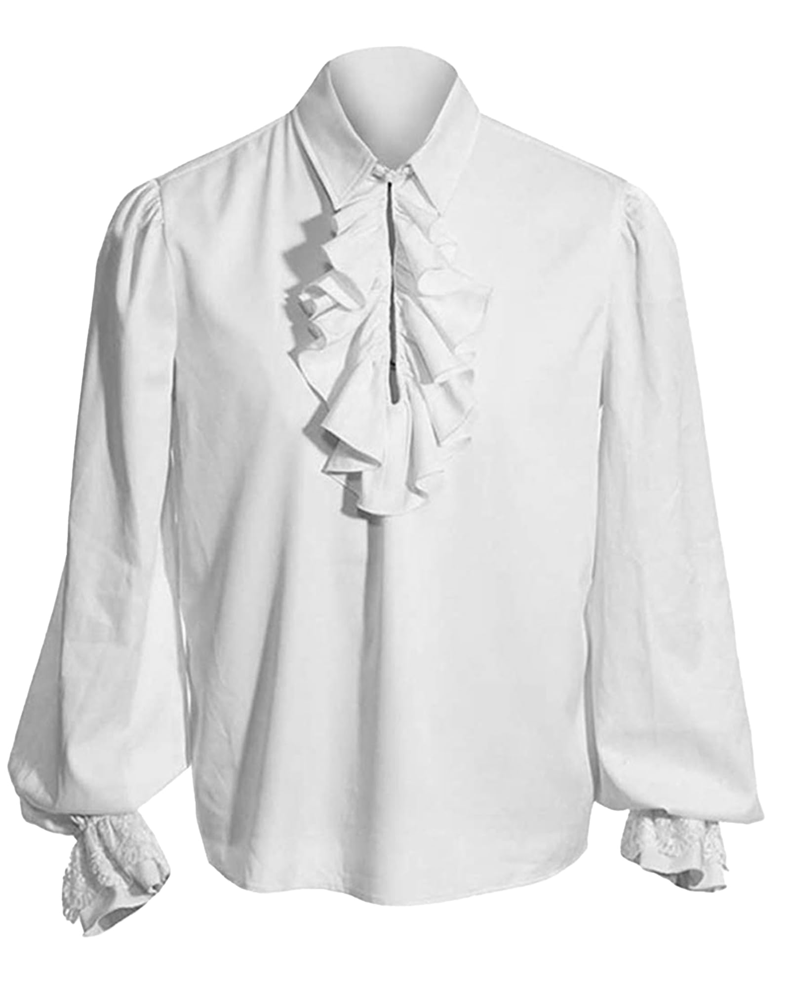 YAOHUOLE Renaissance Men's Viking Shirt - Medieval Tunic & Poet Shirt - Pirate Costume - White M — image 1