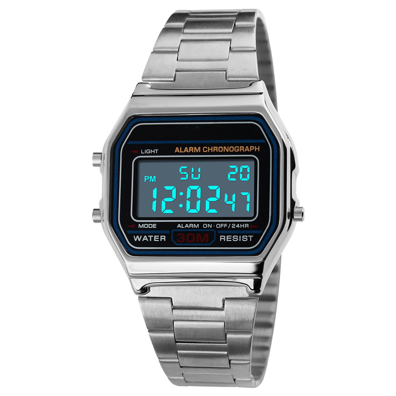 FAMKIT Retro-Digitaluhr für Männer und Frauen, Luxus-Business-Uhr, wasserdicht, Sportuhr aus Edelstahl(six Types)