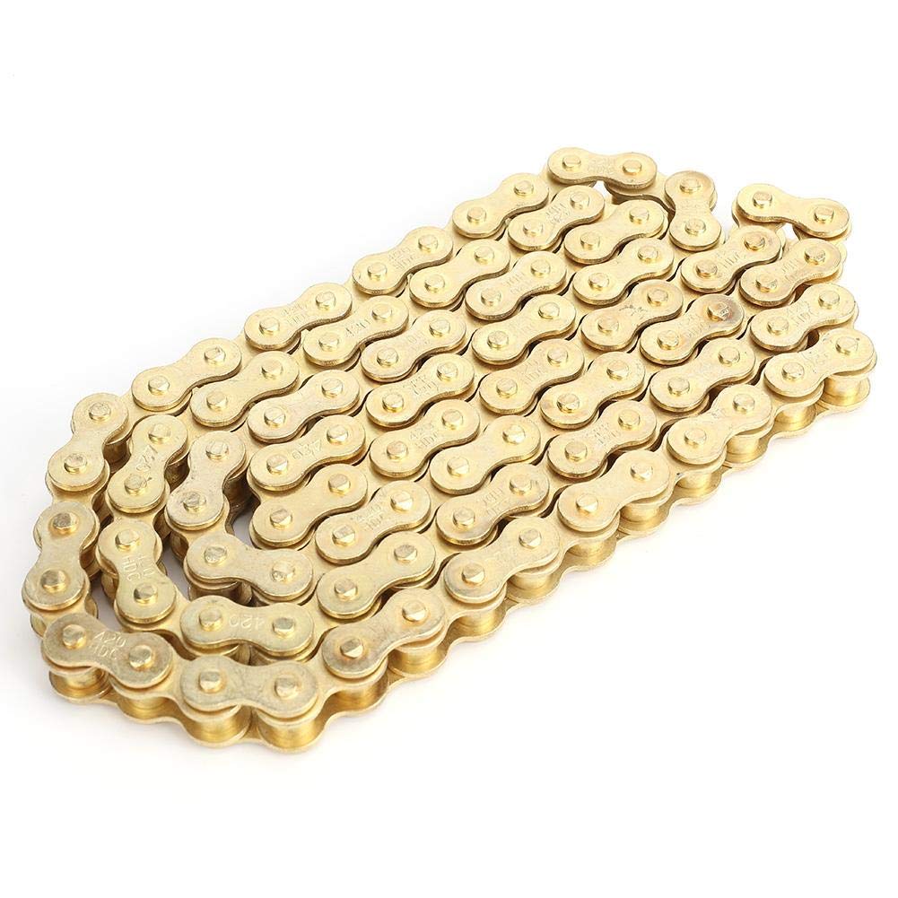 Motorcycle Drive Chain 420 48 Links Gold – Heavy Duty Roller Chain with Master Link for 50cc 110cc Pit Bike Dirt Bike Quad ATV Kart Go Kart – Replacement 420 Chain