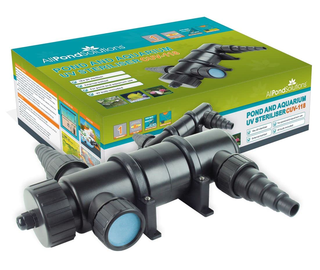 AllPondSolutions 18w UV Light Steriliser for Pond & Aquarium - CUV-118 Fish Tank & Pond Clarifier - Helps Remove Algae and Greenwater