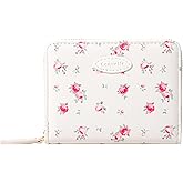Sunwel Fashion Women Cute Print Wallets with Credit Card Slots ID Window & Zipper Coin Pouch (ROSE CREAM)