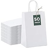 GSSUSA 50 Pcs White Kraft Paper Bags 5.25x3.75x8, Small Paper Bags with Handles for Shopping, Gift, Merchandise, Retail, Party Favor, Wedding, Gift, Bags for Small Business, Boutique