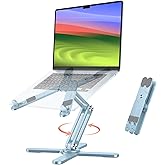 OMOTON 360 Rotating Laptop Stand Riser for Desk, Ergonomic Foldable Computer Stand Adjustable Height Angles for Collaborative Work, Easy Storage Fit Macbooks,All Laptops up to 16 inches,Sky Blue