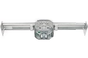 Airmont Products Ceiling Fan Mounting Bracket with Adjustable Bar Hanger, 1-1/2'' Deep, 2 NMSC Clamps, 2 1/2'' Knockouts, Fits 16-24 Inch Joist Spaces, Ground Screw, Electrical Box for Light Fixtures