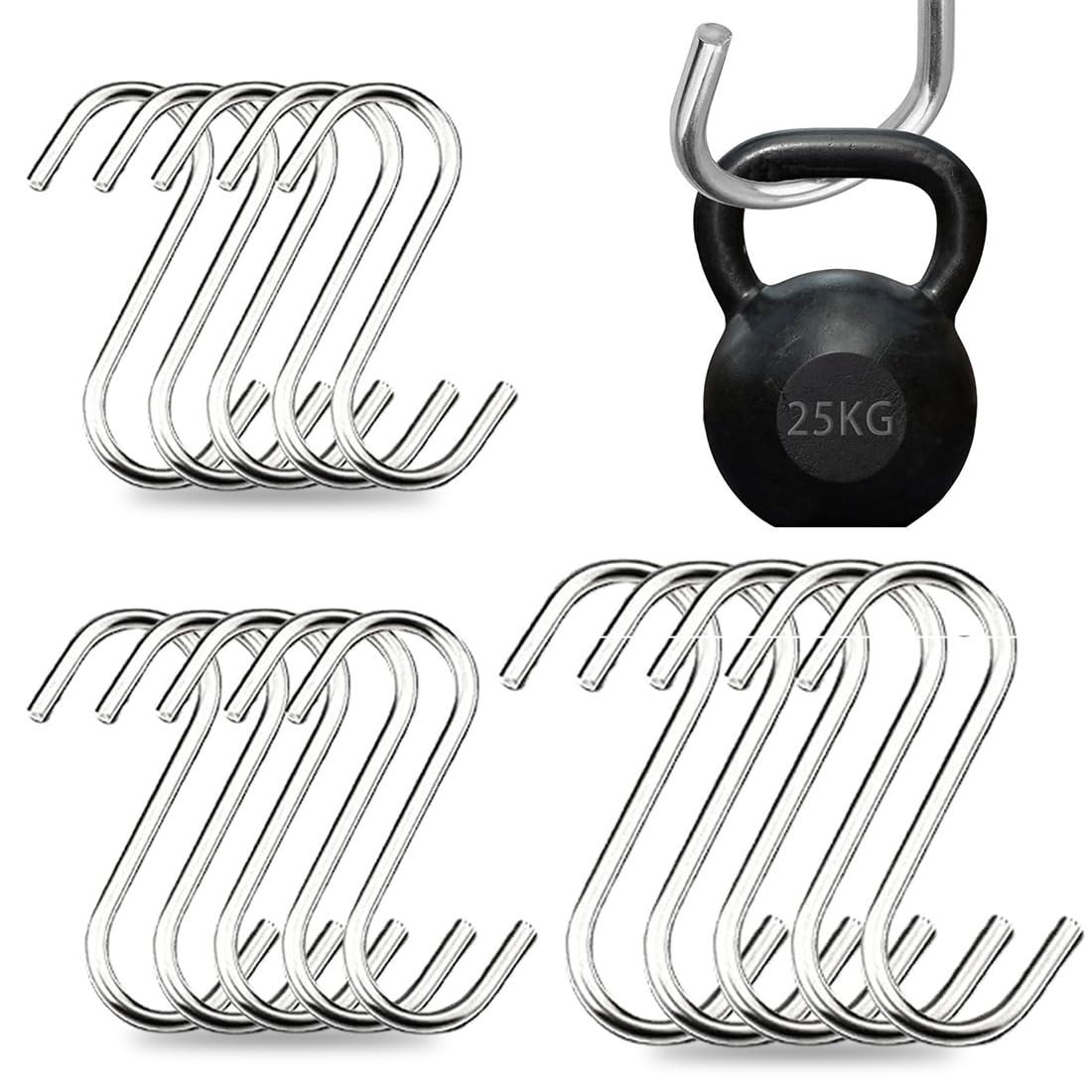 15 Pcs S-Shaped Hooks, Heavy Duty S Hooks, Mixed Size Heavy Duty Hanger Hooks, Stainless Steel Metal Hanging Hooks, Multifunctional Heavy-Duty Hangers, for Kitchen Office Bathroom Bedroom, 3 Sizes