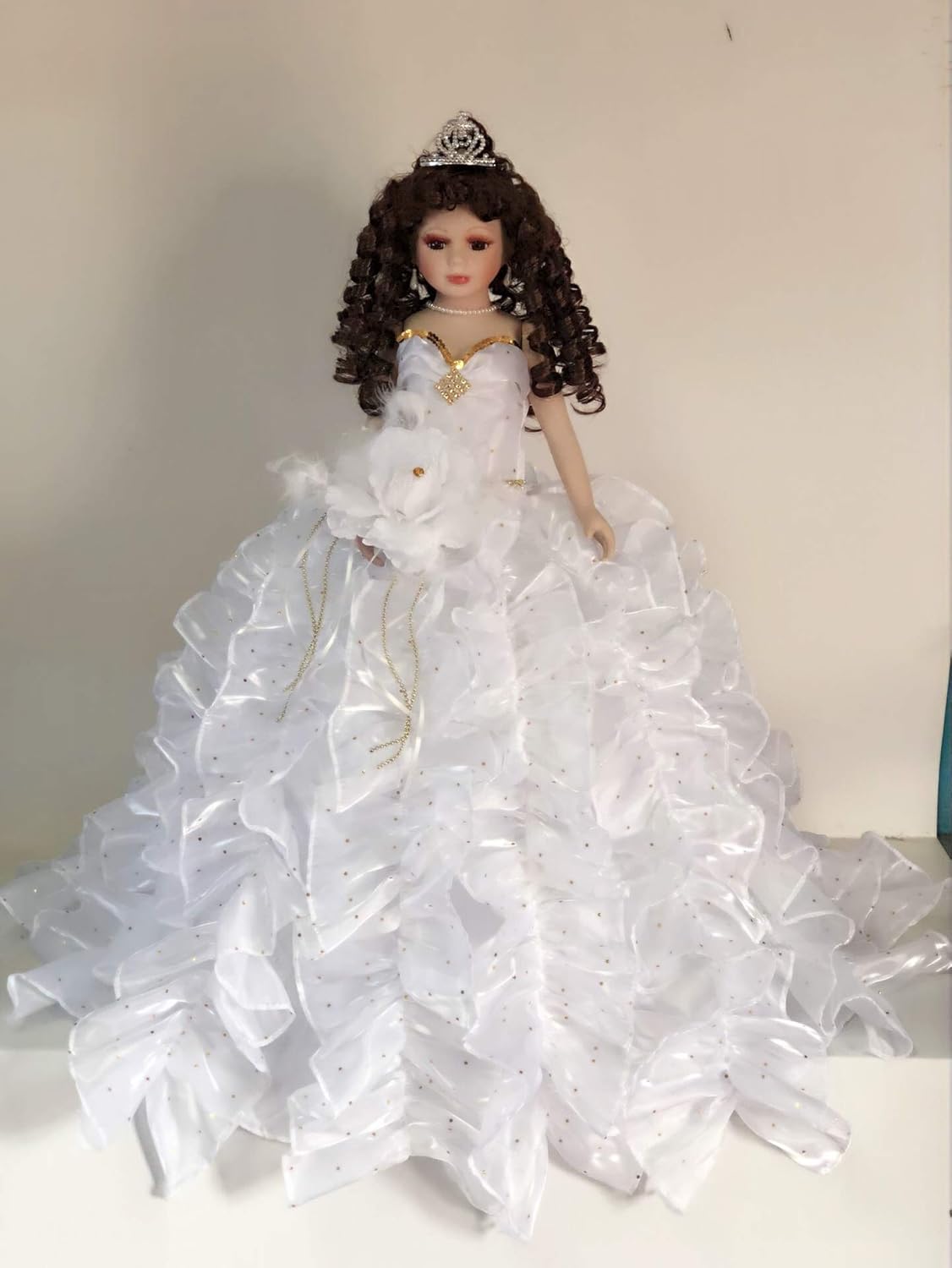 Jmisa 24" Umbrella Porcelain Dolls Quince Anos White Toys