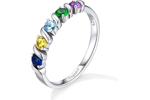 Custom4U Personalized Mom Rings with 1-5 Birthstones Names Engraved Sterling Silver Size 5-11 Mother’s Daughter Grandma Ring 