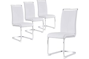 gopop Dining Chairs for 4, Kitchen Modern Metal Chairs with Faux Leather Padded Seat High Back and Sturdy Chrome Legs, Chairs