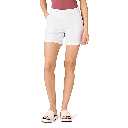 Amazon Essentials Women's Mid-Rise Slim-Fit 5 Inch Inseam Khaki Short (Available in Straight and Curvy Fits), White, 16