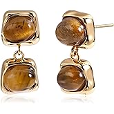 Aliyoham Vintage 14k Gold Plated Dangle Earrings for Women, Tiger Eye Drop Earrings Jewelry for Women