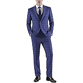UNINUKOO Mens Suit Slim Fit 3 Piece Plaid Checked Tuxedo Formal Business Wedding Suits for Men