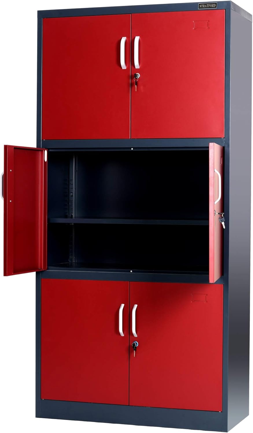 Stratford Red Metal 6 Door Cupboard 6 Shelves 185cm Tall