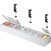 Pizza Topping Station Stainless Steel, 6 Seasoning Containers with Lid, Condiment Tray for Prepping Toppings, Pizza Oven Accessories, Grill Table Cart Topping Station, C-Clamp for Different Tabletop