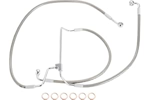 MoKitDora +4" Stainless Steel Brake Line Oil Hose Kit for 14" Handlebars Compatible with Harley 2014-UP Touring Street Glide Electra Glide Road Glide Road King No ABS, Silver