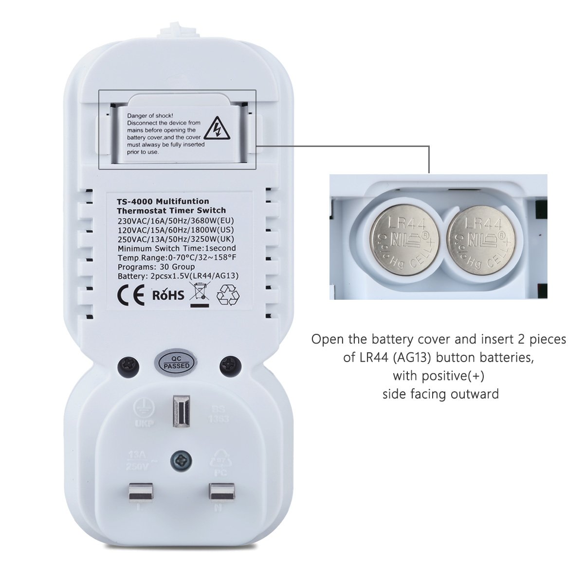 FLOUREON Thermostat Timer Switch Socket Plug ON/OFF Control 12H/24H for