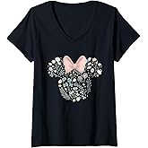 Womens Disney Minnie Mouse Icon Spring Flowers V-Neck T-Shirt