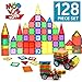 Magnetic Blocks 128 Piece Set - Magnetic Tiles for Kids, With Strong Metallic Rivets - 3D Various Magnetic Shapes that Build – TWO Magnet Car-Wheels & Click-in Numbers BONUS, Plus Storage Bag