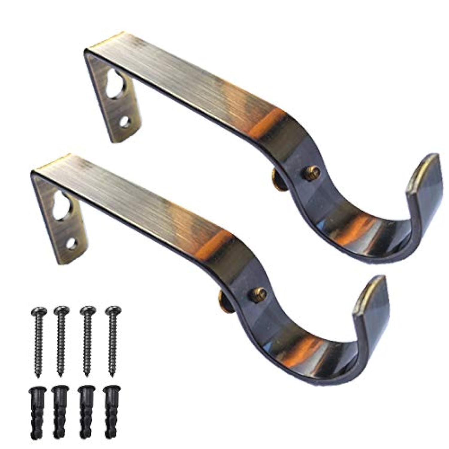 iPEAK Curtain Pole Bracket Metal Heavy Duty Rod Wall Brackets 28mm Holder Set of 2 (Brass)