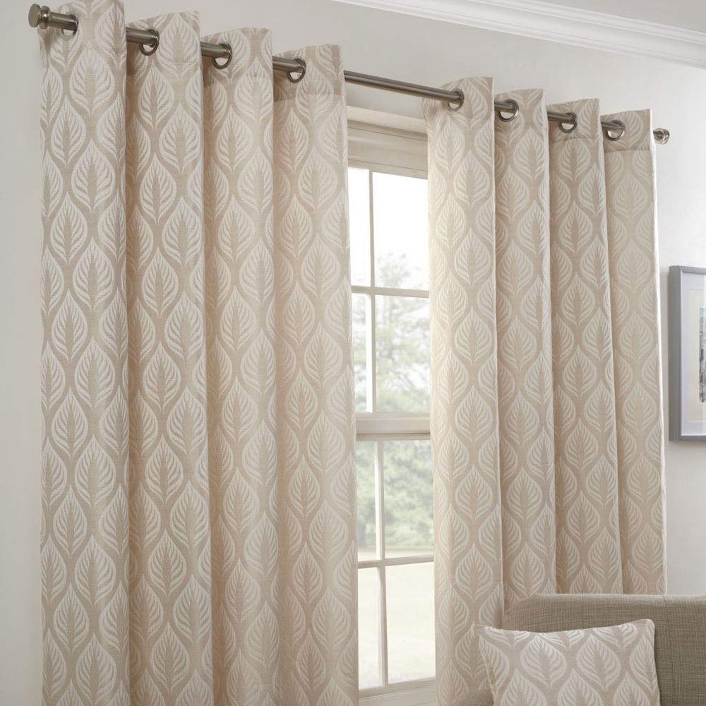Emma Barclay Kew - Leaf Design Lined Eyelet Curtains in Natural - Width 66 x Drop 54" (168 x 137cm)