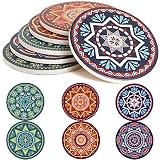 ENKORE Absorbent Coasters For Drinks - 6 Pretty Mandala Patterns on Big Ceramic Stones with Cork Back, Use as Elegant Home Decor and Save Your Furniture From Damage By Water Stain And Marks, No Holder