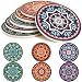 ENKORE Absorbent Coasters For Drinks - 6 Pretty Mandala Patterns on Big Ceramic Stones with Cork Back, Use as Elegant Home Decor and Save Your Furniture From Damage By Water Stain And Marks, No Holder