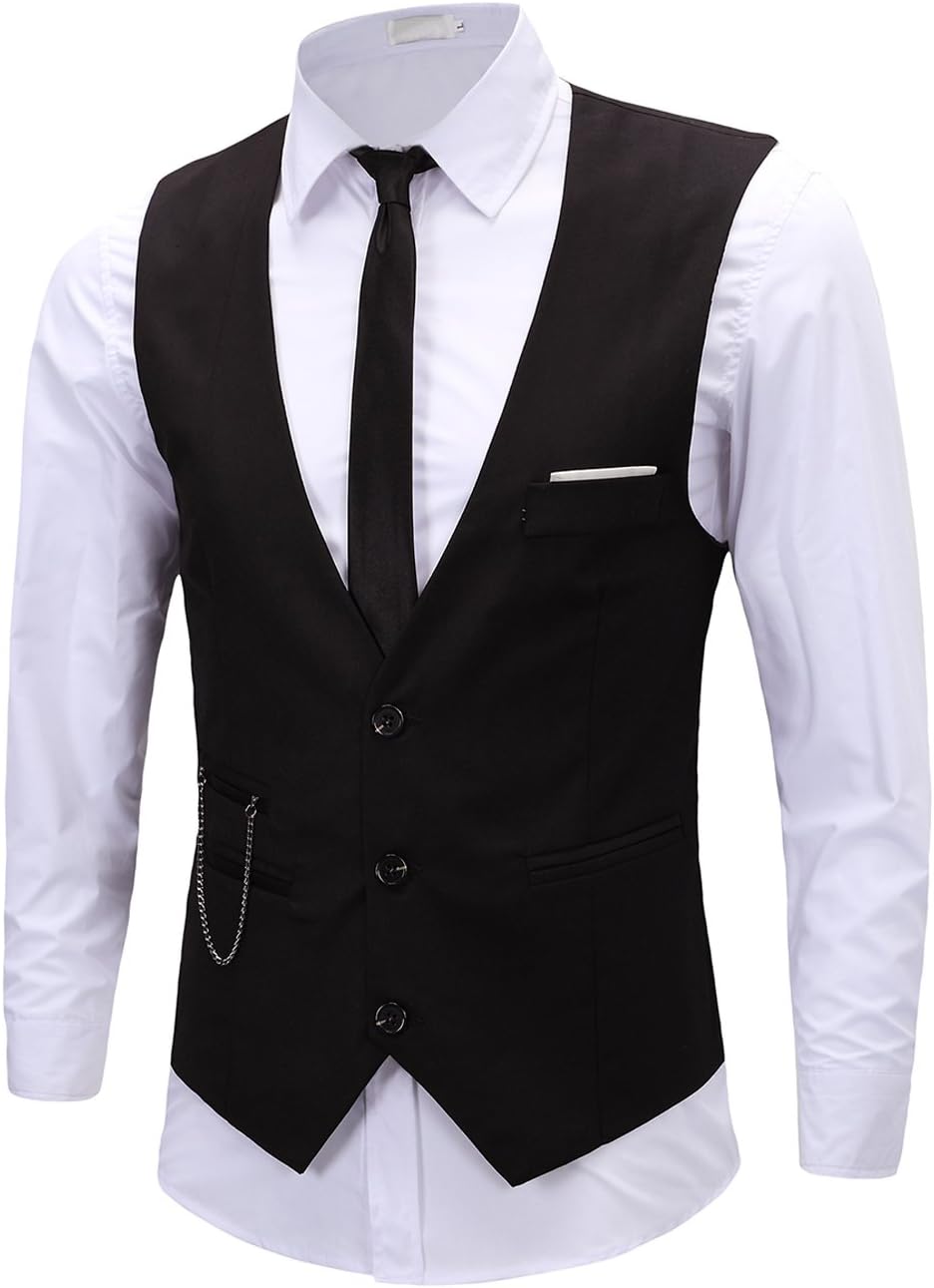 DOKKIA Men's Waistcoat Casual Business Slim Fit Sleeveless Jacket Dress Vest