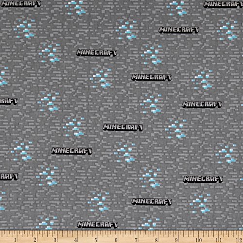 Mojang Minecraft Diamond Mine Logo Gray Fabric By The Yard