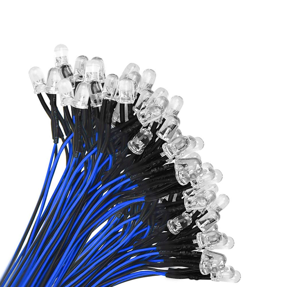 YIXISI 50 PCS 5mm LED Diodes Light, Ultra Bright 12V 20cm Pre Wired, Blue