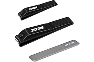 Nail Clippers Set, Ultra Sharp Curved Blade Edge Fingernail Clipper Toenail Clipper and Nail File with Tin Box by JAZZZNAP, Matte Black