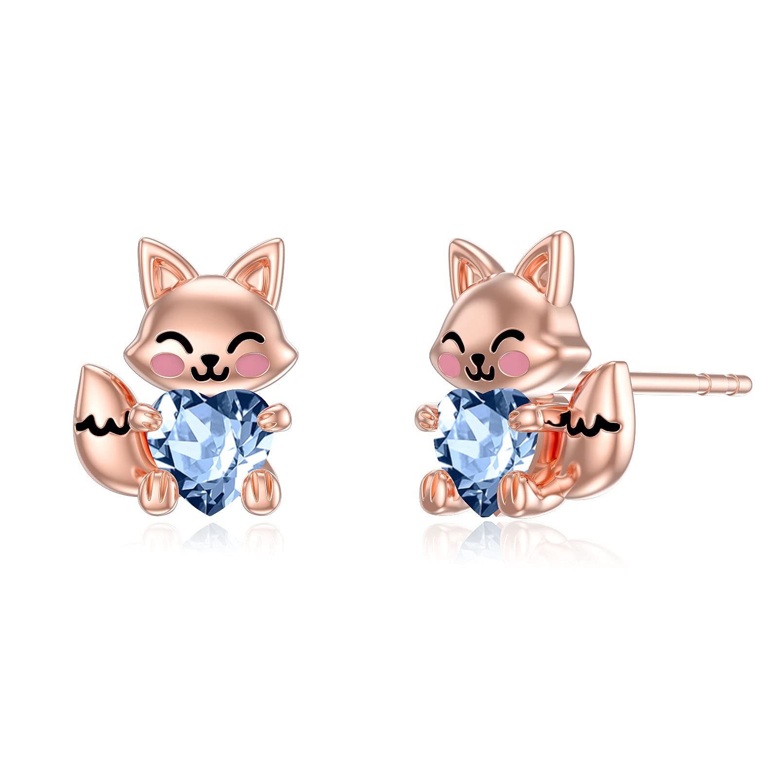 LONAGO Fox Earrings 925 Sterling Silver Cute Fox Holds Heart Stud Earrings Jewelry for Women (March)