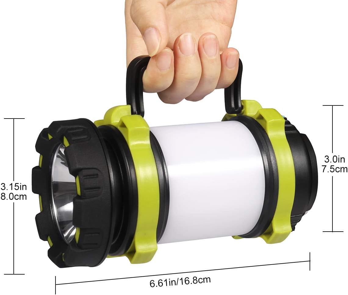 LED Camping Lantern, Rechargeable Portable Lantern Flashlight, 3600mAh Power Bank, Two Way Hook of Hanging, Perfect for Hurricane, Emergency Light, Outdoor Recreations, USB Cable Included (Green) : Sports & Outdoors
