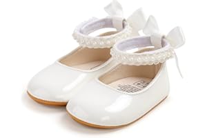 AKINGIO Baby Girls Mary Jane Flats Shoes with Non-Slip Soft Sole Toddler First Walkers Newborn Princess Dress Shoes