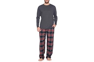 Ashford & Brooks Mens Flannel Pajamas Set, Jersey Cotton Long Sleeve Top & Plaid Pants Flannel Pjs Sets