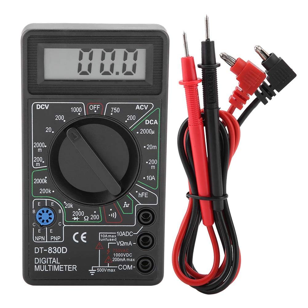 Digital Multimeter, DT830D Mini Digital Multimeter Voltmeter Ammeter Ohmmeter Testing Instrument LCD Display with Buzzer Test Leads 1999 Count