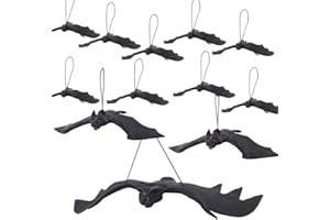 KEPATO 12 Pack Halloween Bats,Halloween Realistic Hanging Bats,Spooky Looking Bats,Fake Rubber Bats for Halloween Party Supplies Decor