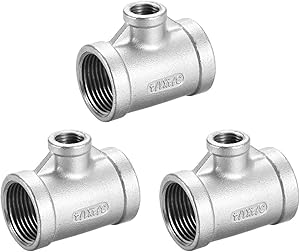 uxcell Stainless Steel 304 Cast Pipe Fitting 3/4 BSPT X 1/4 BSPT X 3/4 BSPT Female Tee Shaped Connector Coupler 3pcs