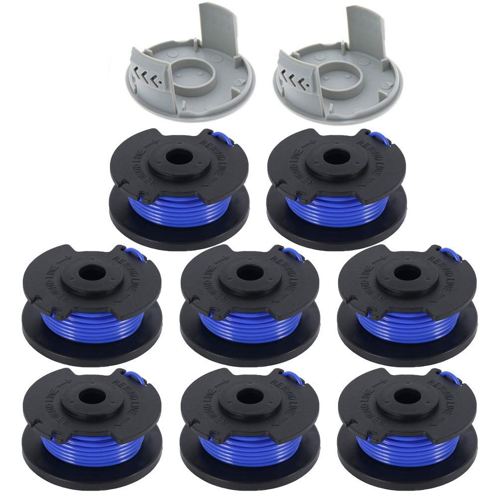 10pack String Trimmer Replacement Spool Line 0.065" 18-Volt 24V 40V, Compatible with Ryobi One+ AC14RL3A, Weed Eater String Autofeed 522994001 Cover (8 Spools + 2 Cover)