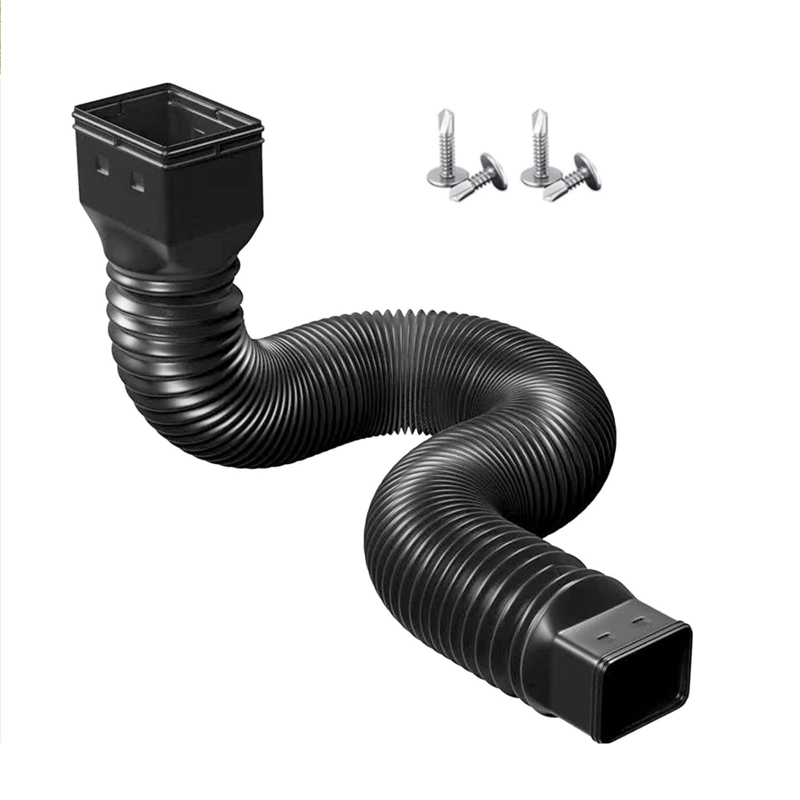 Extendable No Dig Downspout Extension Kit, Retractable Rain Gutter Drainage Pipe Down Spout Drain Extensions, 20-59 Inch, Basin Catch (Black)