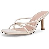 LAICIGO Women’s Square Open Toe Flip Flops Stiletto Heels Strappy Thong Slide on Slingback Mules Sandals