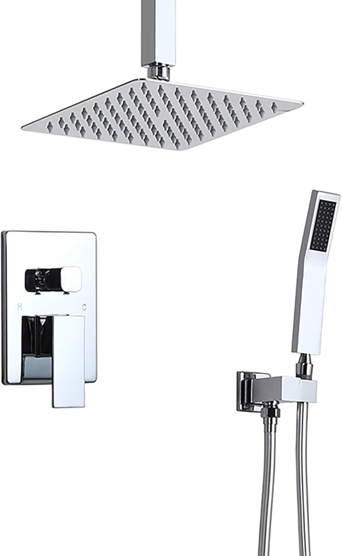 Homary Commercial Chrome Shower System with 12" Ultrathin Square